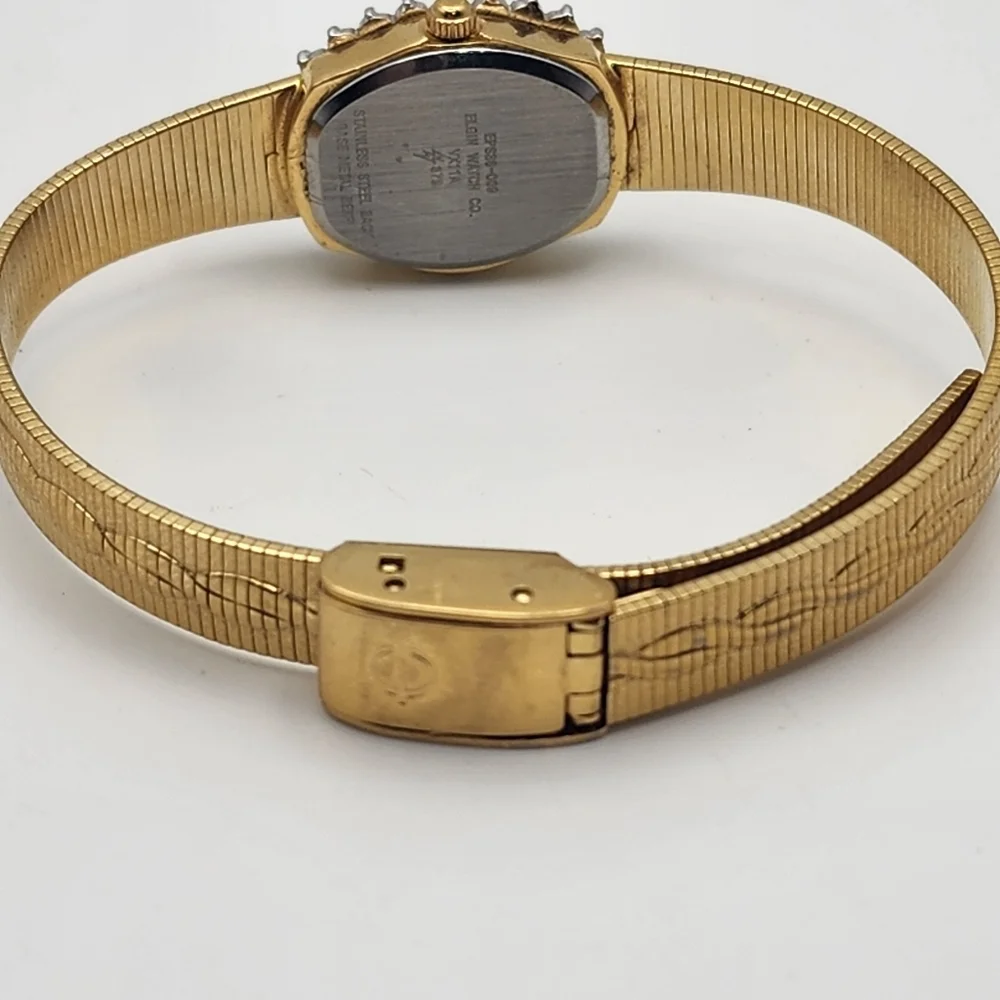 Vintage Elgin Gold Tone Ruby & White Sapphire Watch